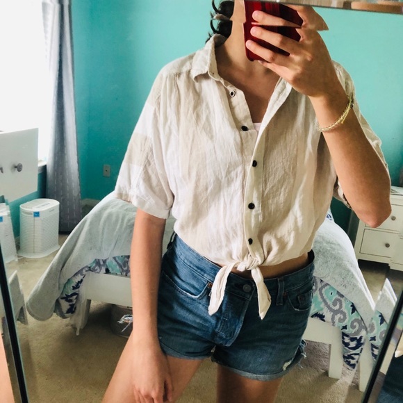 BDG Striped Tie Front Top - Picture 3 of 5